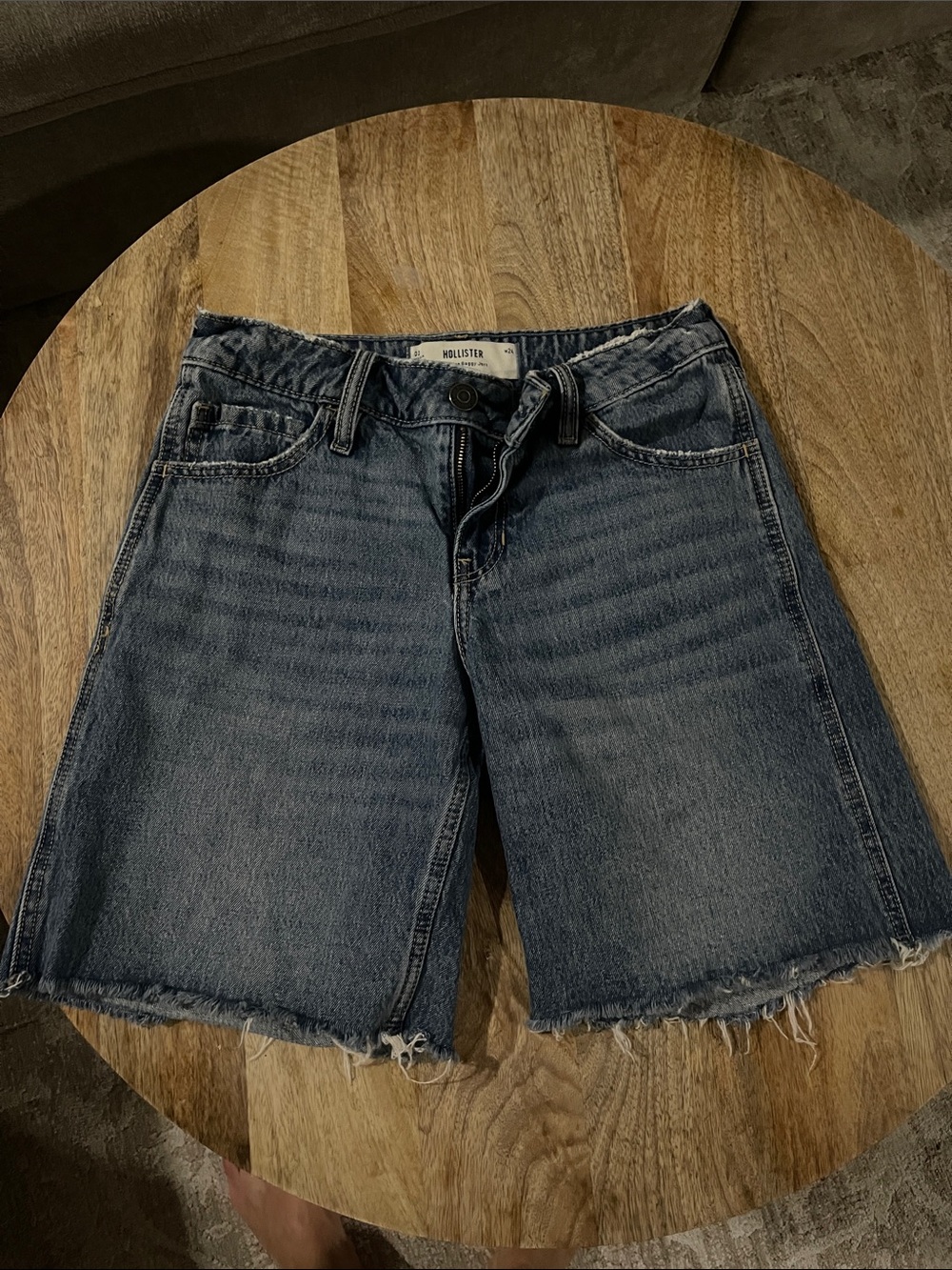 Hollister Blue Frayed Hem Denim Bermuda Shorts